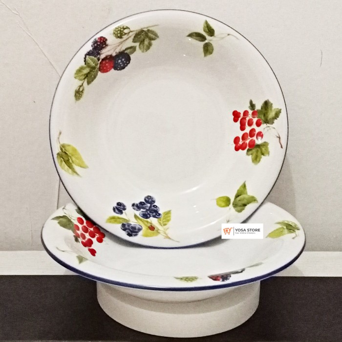 silahkan- Piring Makan Cekung Keramik Motif KPO Fruit Full 23 cm Kedaung - 1Pc