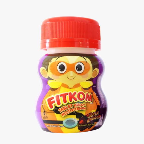 Fitkom Rasa Jeruk 21 Tablet - Suplemen Multivitamin / Penambah Nafsu Makan / Nutrisi Otak Anak