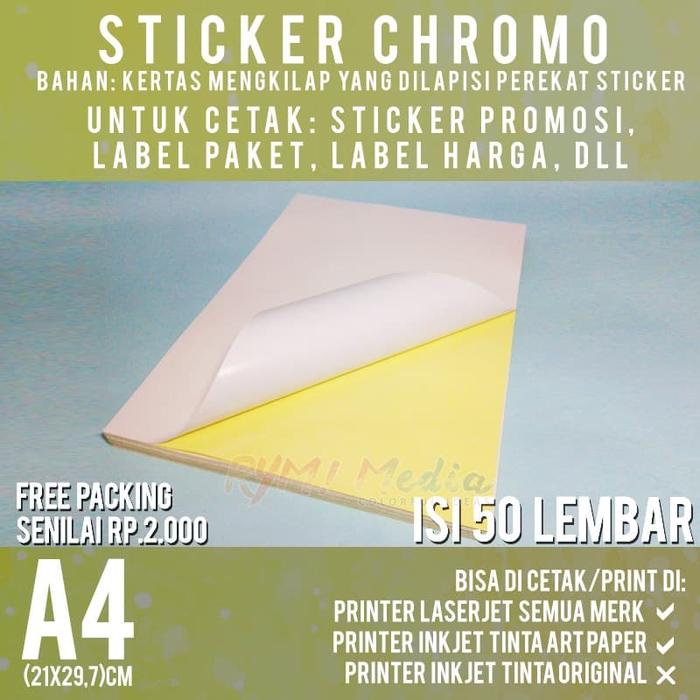 

New Kertas Sticker Chromo A4 isi 50 Lembar / Stiker Glossy Mengkilap A4