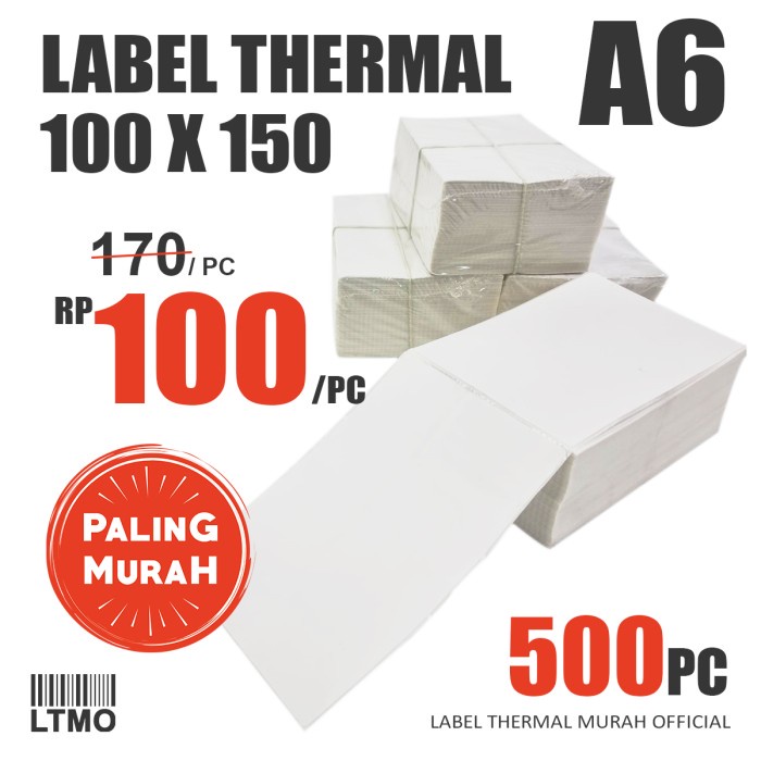 

New Label Barcode CF MURAH 100 x 150 A6 kertas stiker thermal 500 pcs
