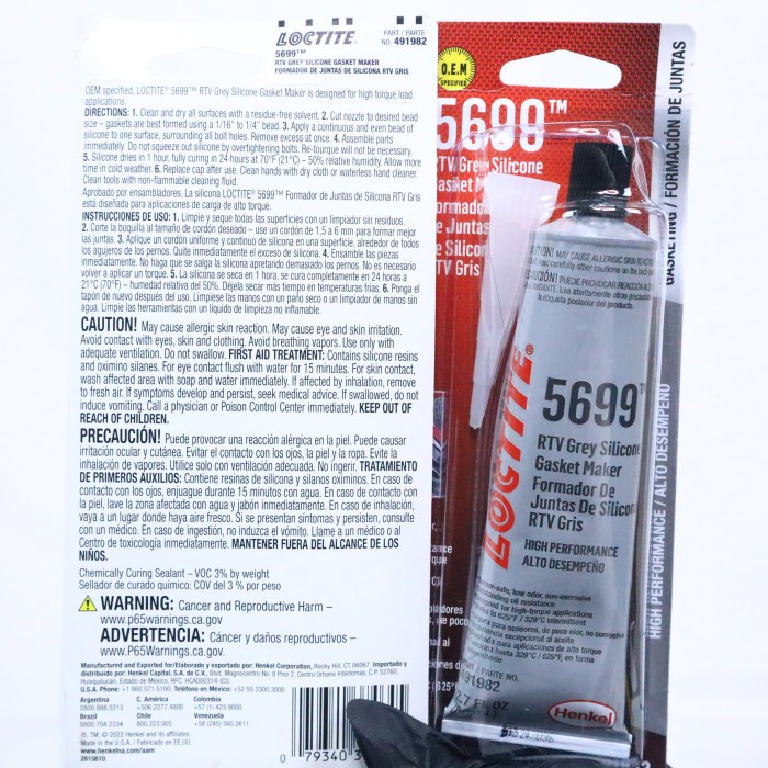

LOCTITE 5699 RTV GREY SILICONE GASKET MAKER SEALER LEM SILIKON 80ML