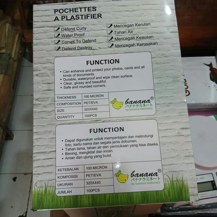 

PLASTIK LAMINATING A3 MERK BANANA 100 MICRONS (1 PAK ISI 100 PCS)