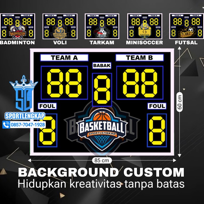 scoring board, papan skor manual custom gambar/background, futsal, minisoccer, tarkam, voli, basket