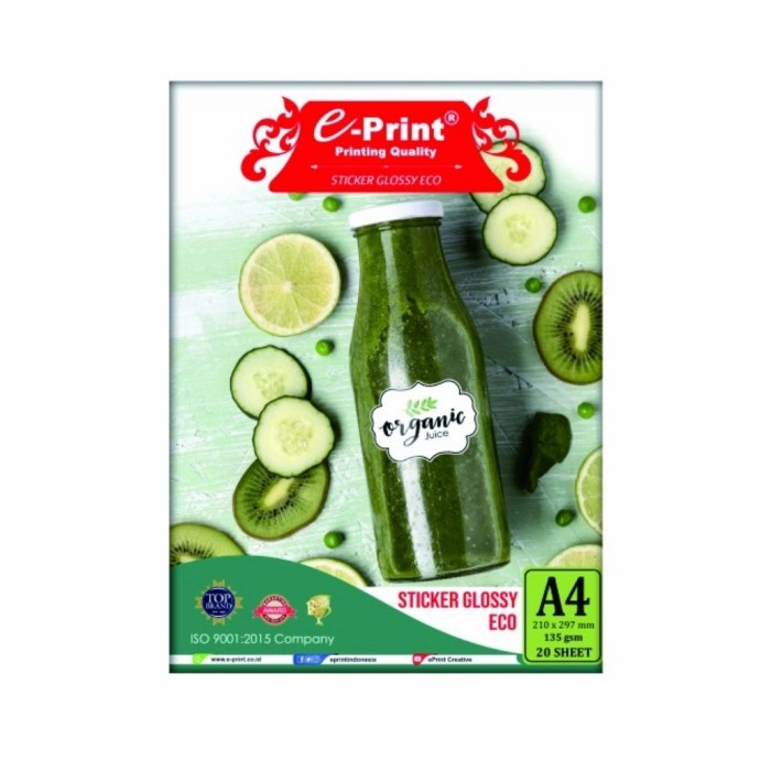 

New E-print sticker Glossy eco 135 GSM A4 isi 20 lembar/stiker mengkilap