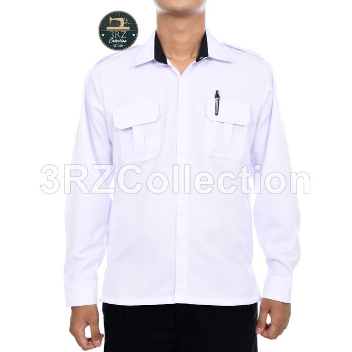 Navero-Baju Pdh Putih Kerah Hitam Panjang Pria Kemeja Dinas Putih Pria Nyaman