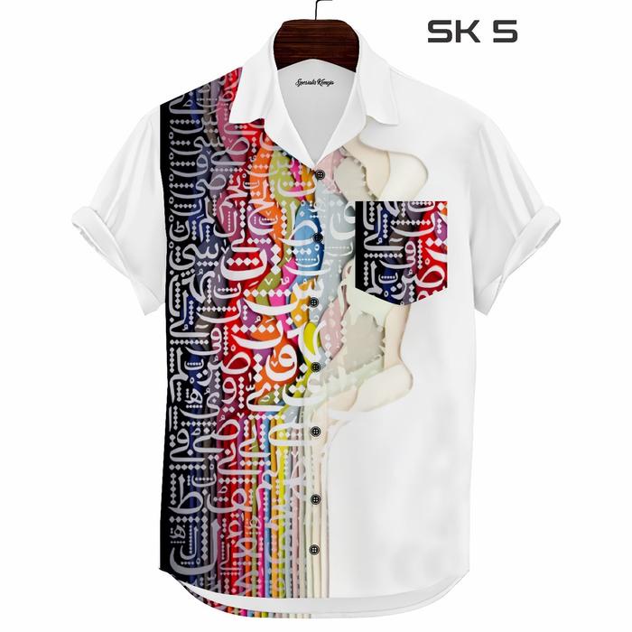 Navero-Kemeja Pria Casual Santai Motif Arab Huruf Hijaiyah Printing Tangan Pendek Keren SK-5 Baju