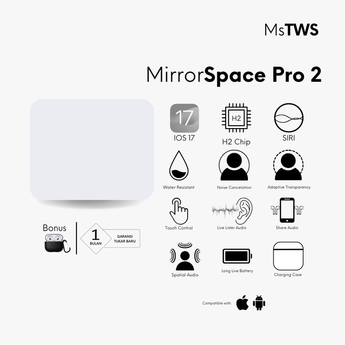 MirrorSpace Pro 2 Wireless Charging Case TWS Bluetooth