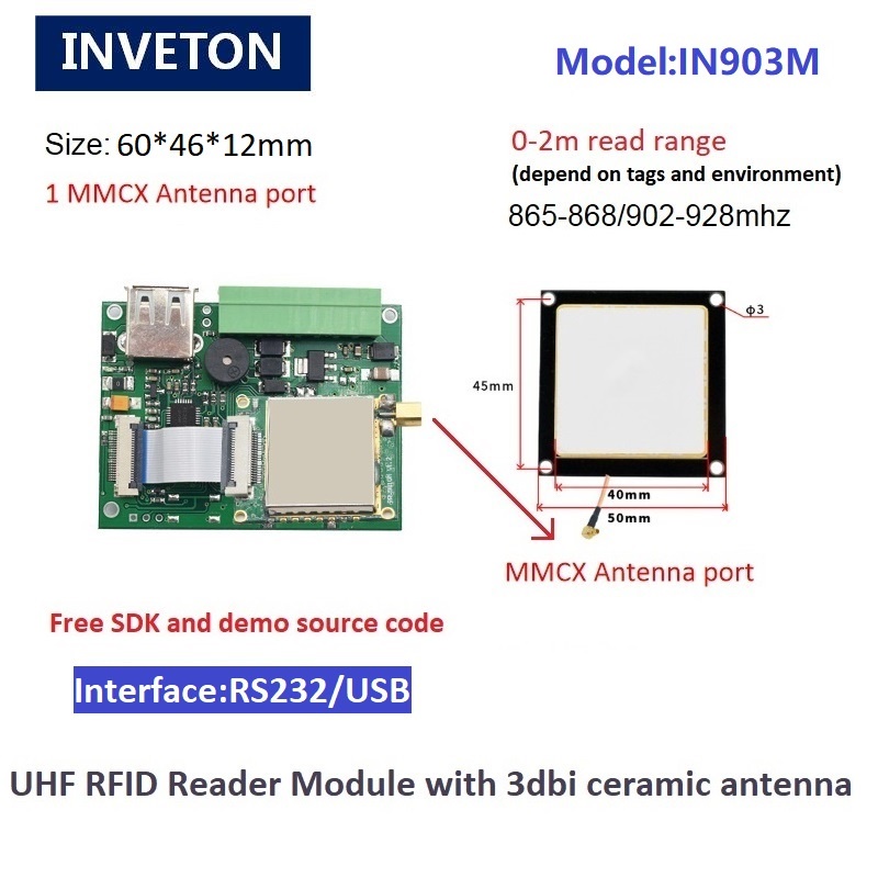 18000-6C Gen2 Tag Mini Uhf Rfid Reader Writer Module With Sdk Tcp/Ip Rs232 Wiegand26 Optional