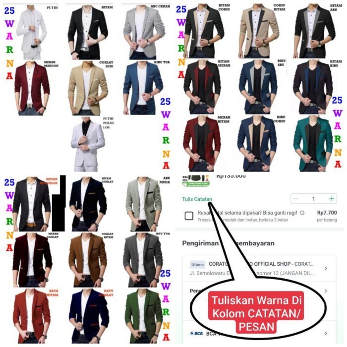 New 25 Warna Jas Cowok Blazer Pria Putih Polos Los Kantor Kerja Formal Original