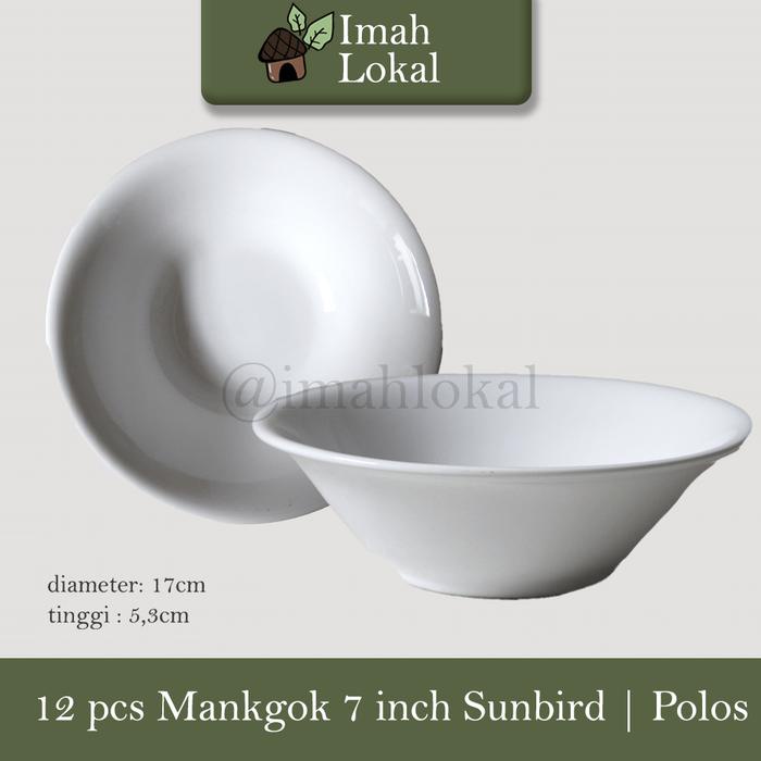 12 pcs Mangkok Makan Keramik Sunbird Putih Polos Mangkok Bakso Mie Ramen Estetik