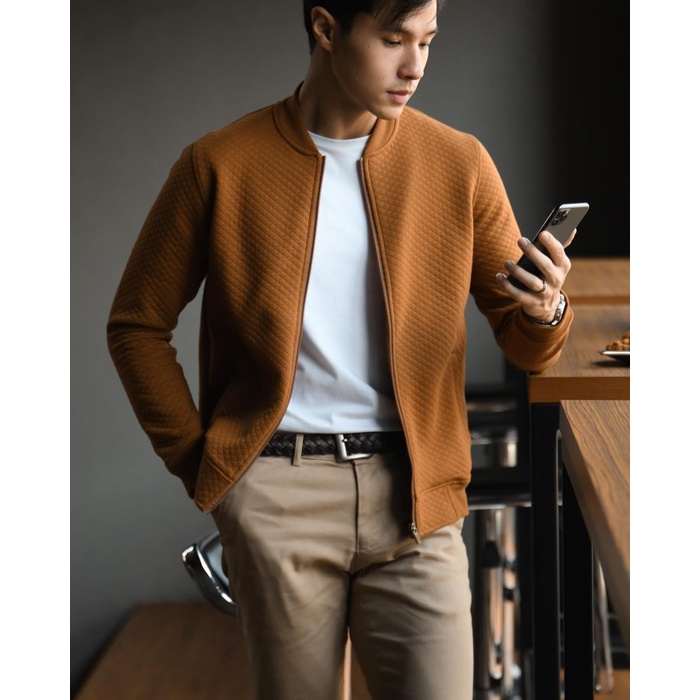 Jaket Comfy Pria Original Bomber Varsity Ottoman Premium Brown -AmanahJaminan