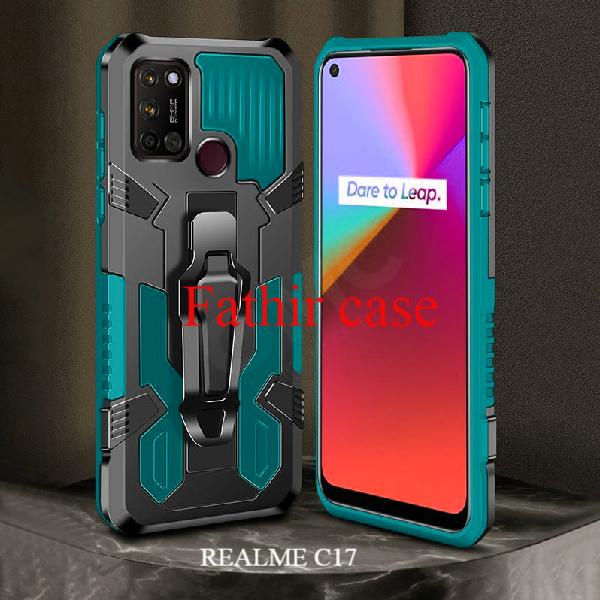 Najwa Gadget Realme C17 Case Robot Belt Clip Standing Cover Armor Case Hp Icristal Biru Handphone