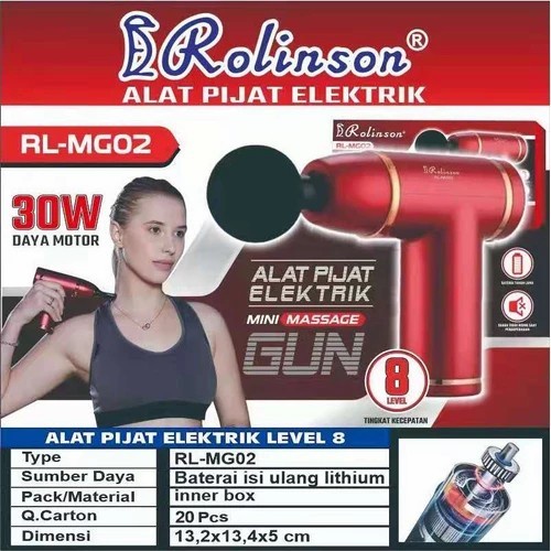 Termantab] Alat Pijat Elektrik Mini Massage Gun 8 Kecepatan 30W Rolinson RL-MG02