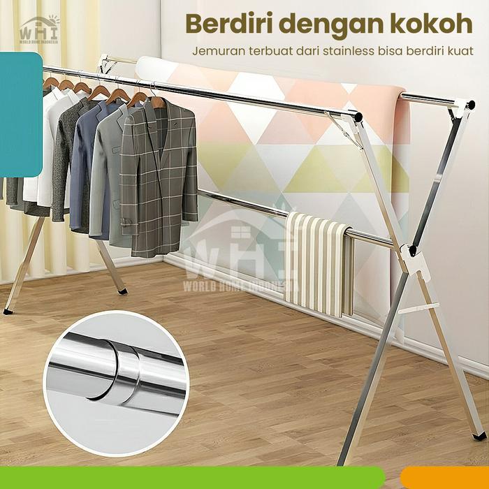 WORLDHOME - JEMURAN BAJU LIPAT STAINLESS STEEL JEMURAN PAKAIAN TEMPAT JEMURAN BAJU