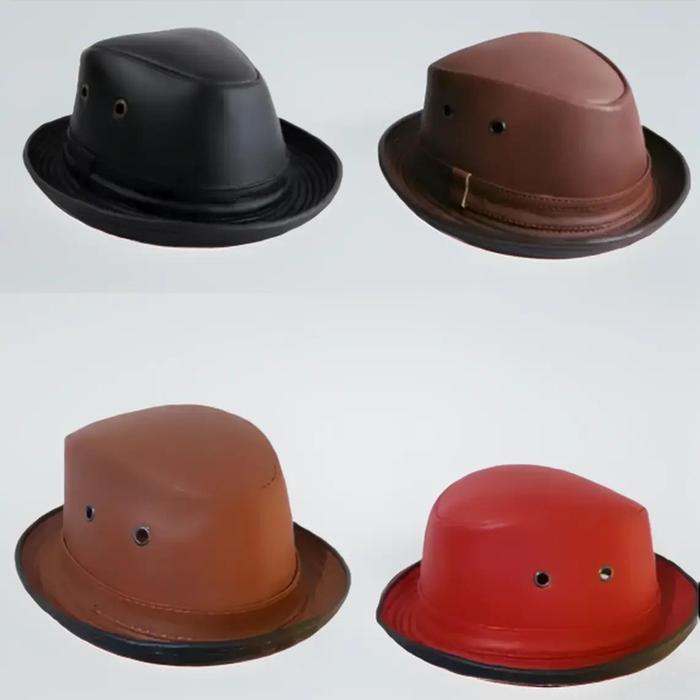 Cap- Topi Fedora Cowok Pria Original Kulit Sapi Asli Topi Tompi Topi Laken Koboy Koboi