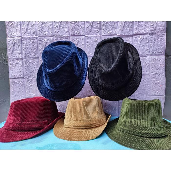 Cap- Topi Fedora Pria Bahan Corduroy Jazz Vintage