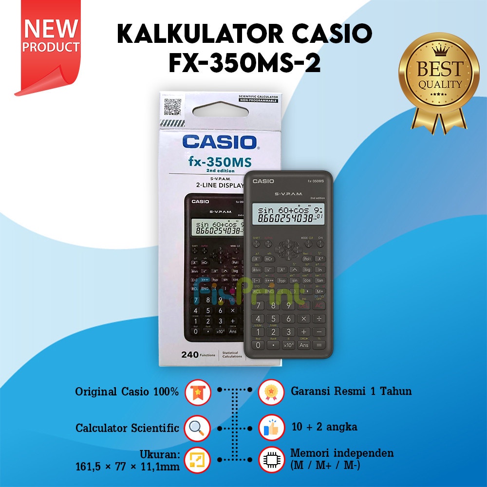 

Kalkulator Scientific Casio FX-350MS 2 Calculator FX 350MS 2 Ilmiah Standar New Original Dw05