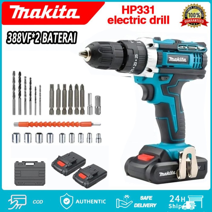 TERBARU MAKITA 766V388V Mesin Bor Listrik Bor Baterai Bor Tanpa kabel Set Lengkap
