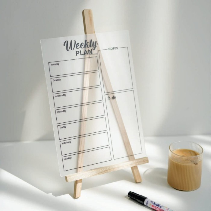 

Ready Acrylic Weekly Planner + Stand / Papan Tulis Jadwal Akrilik Stand Kayu
