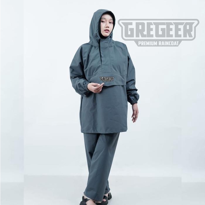 Kidelle- GREGEER JAS HUJAN PRIA WANITA KANGURUU ABU TUA JAS HUJAN SETELAN TAHAN AIR