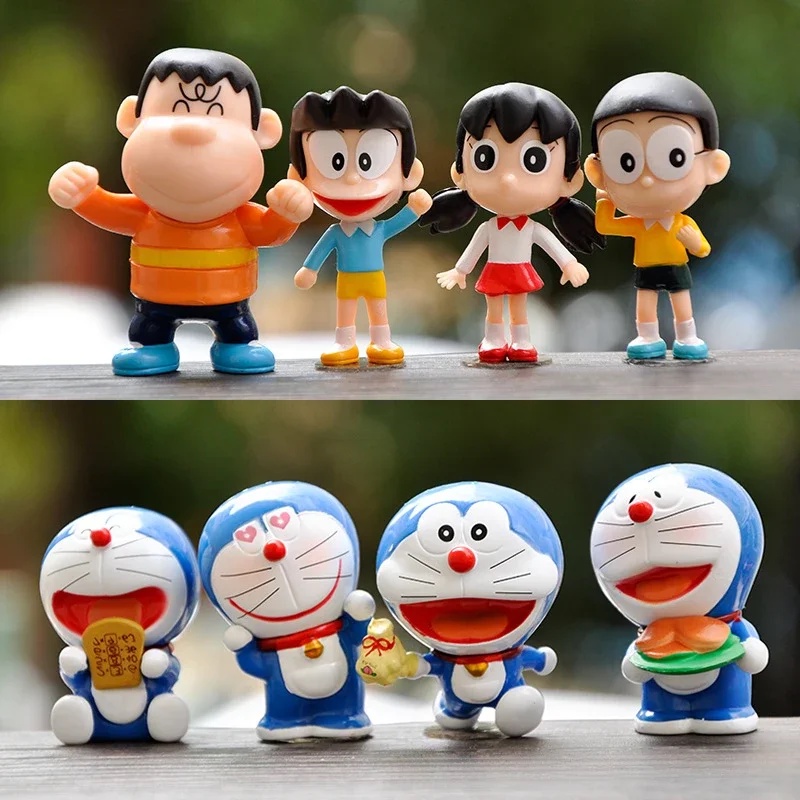8Pcs Doraemon Anime Character Nobita Shizuka Action Figure Hand-Made Cake Decor Car Ornament Model