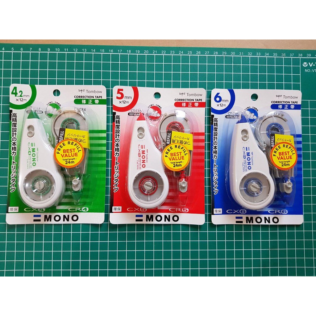 

TOMBOW MONO CORRECTION TAPE + FREE REFILL seri CXCR-HNS (CT-CX4CR4 HNS sd CT-CX6CR6 HNS) Dw05