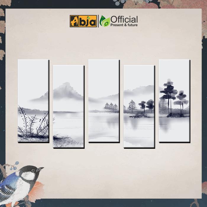 Hiasan pajangan dinding sususn lukisan Pemandangan jepang MONOCROM ukuran JUMBO 75x40cm