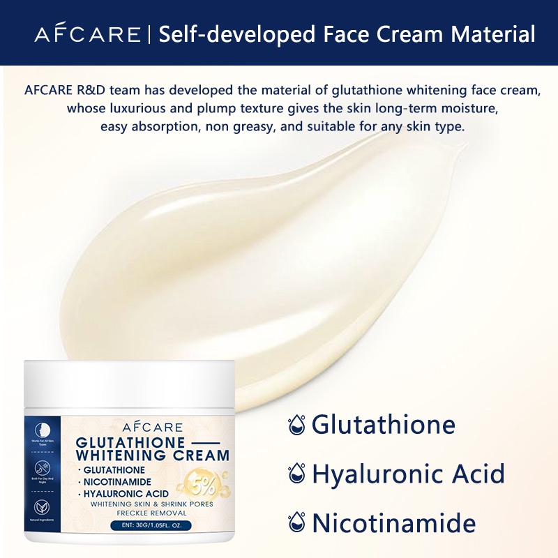 IMPORT 5% GLUTATHIONE WHITENING CREAM FADE FRECKLES BRIGHTEN SKIN TONE SHRINK PORES NICOTINAMIDE