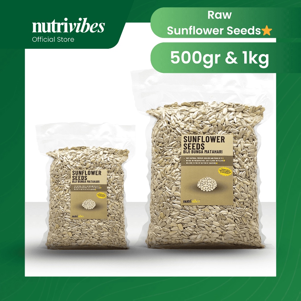 

Biji Kuaci Bunga Matahari Mentah / Raw Sunflower (Family Pack 500gr & 1kg) - Nutrivibes