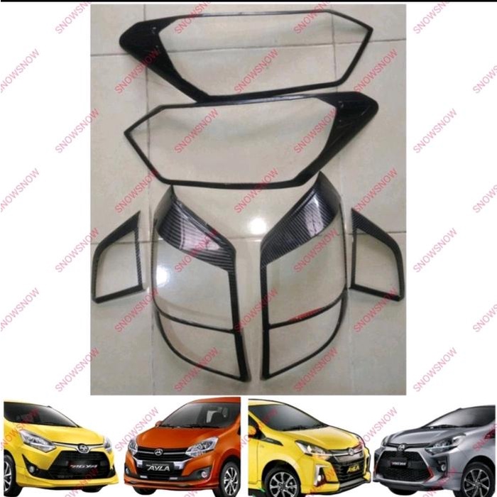 SALE PROMO PAKET GARNISH LAMPU DEPAN BELAKANG AGYA AYLA 2017 2020 2022 UP CARBON GLOSSY READYY