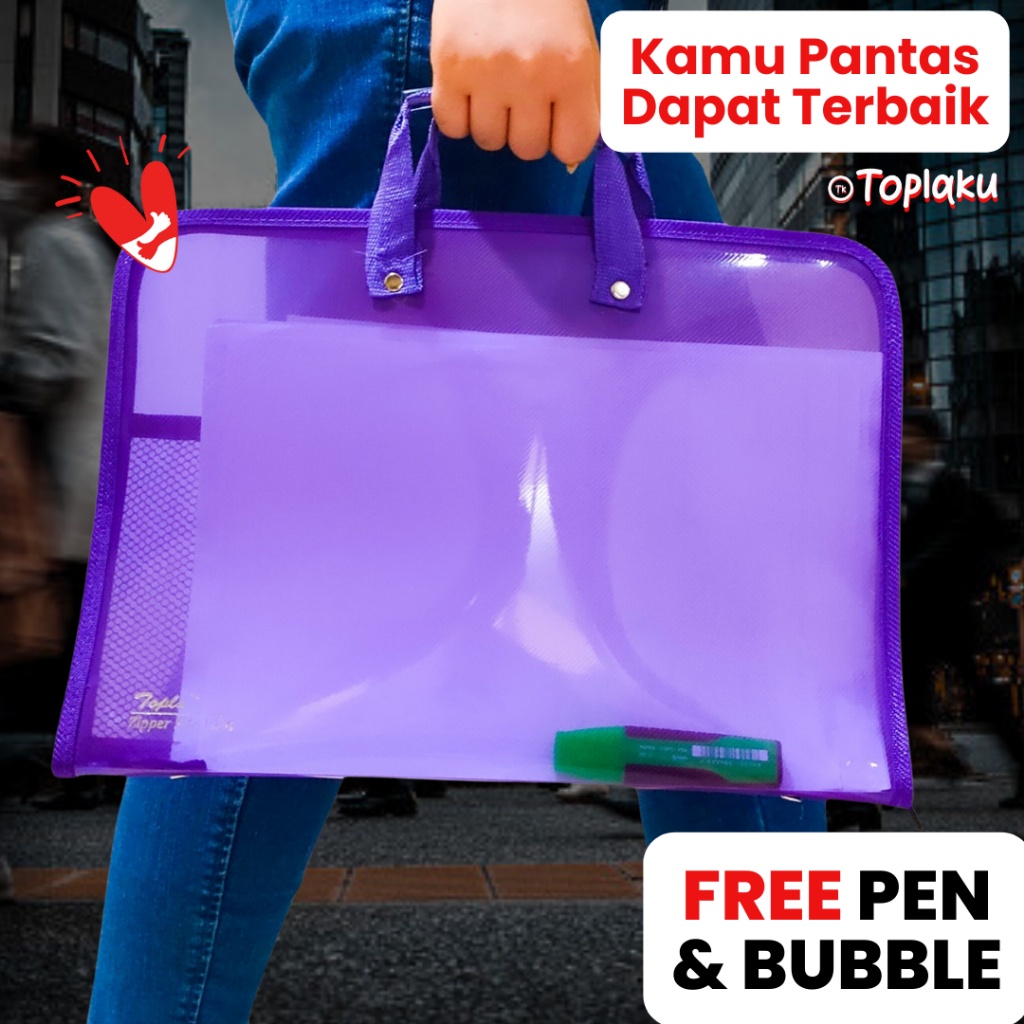 Map Dokumen File Plastik Resleting Aesthetic Kancing Tas Les Buku Document Bag Berkas Zipper F4 A4
