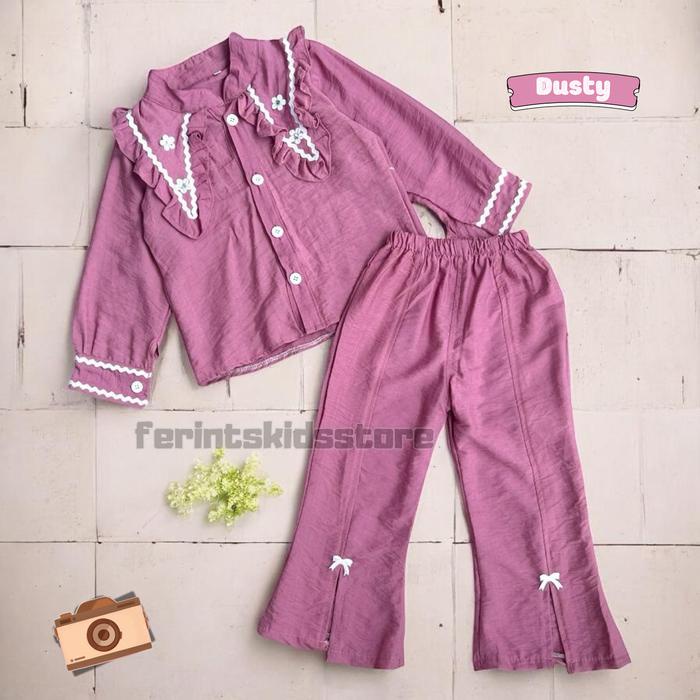Gemiloo- Setelan Baju Kemeja Celana Cutbray Anak Perempuan untuk Lebaran, Usia 3-12 Tahun - Fashion