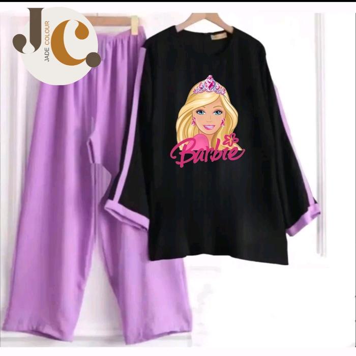 Gayani- Setelan Anak Perempuan Motif Berby Hitam Garis Bahan Crinkle Remaja Viral Atasan Hitam