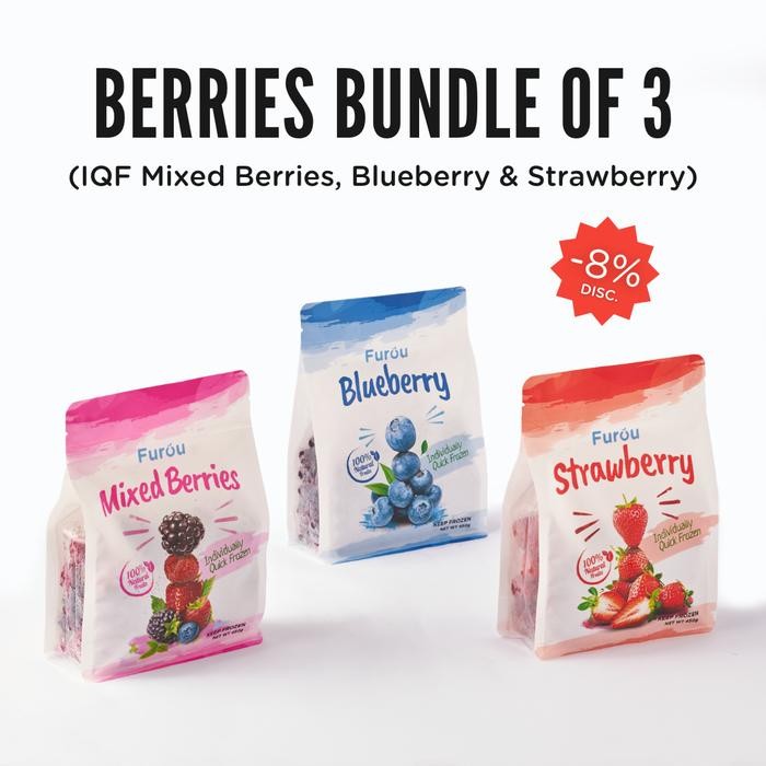

BisaInstan- Frozen Berries (IQF) Bundle of 3 1350 gram Total - By Bekk
