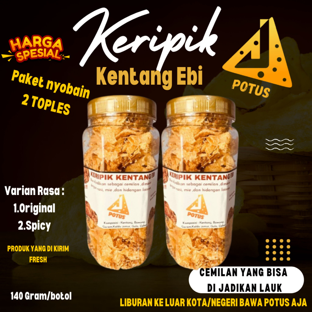 

Promo Paket Hemat Keripik Kentang Ebi 2 Toples