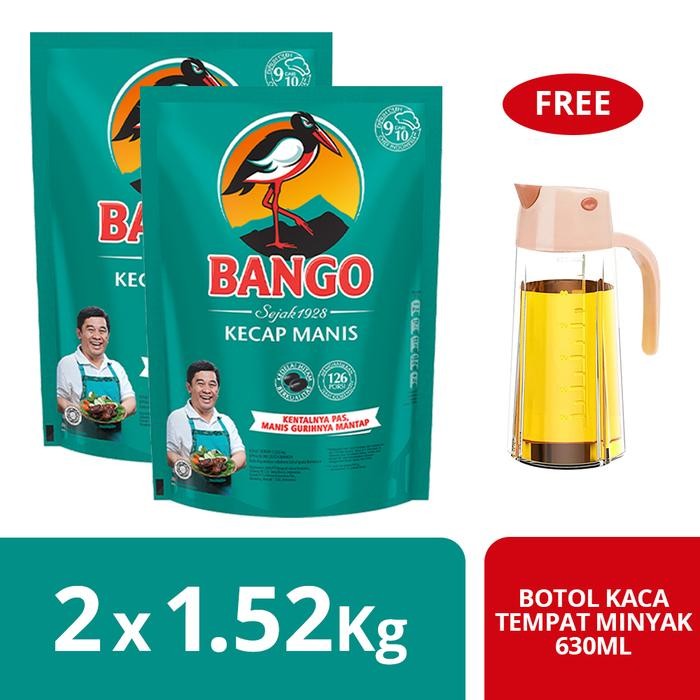 

BisaInstan- Paket Bango Kecap Manis Pouch 1.52kg(X2)Free Botol Kaca 630ml