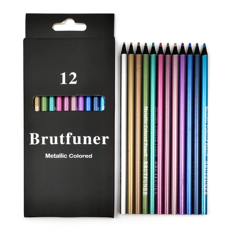 

12 Color Metallic Colored Pencil Set Drawing Sketching Set Painting Coloring Colour Pencils