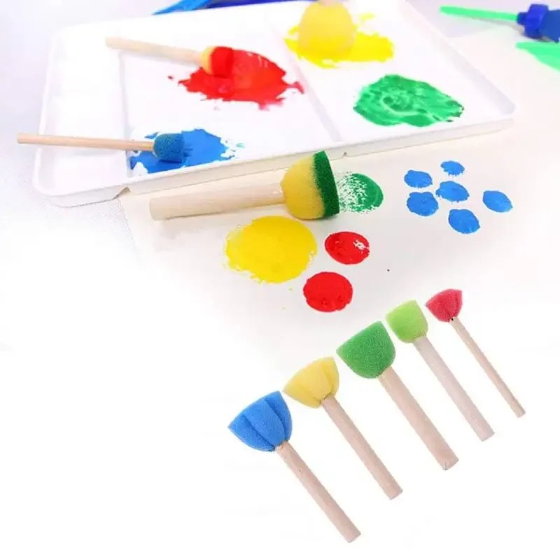 

10Pcs Sponge Stamps Mini Painting Brush With Wooden Handle Gift For Kids Children Diy Craft