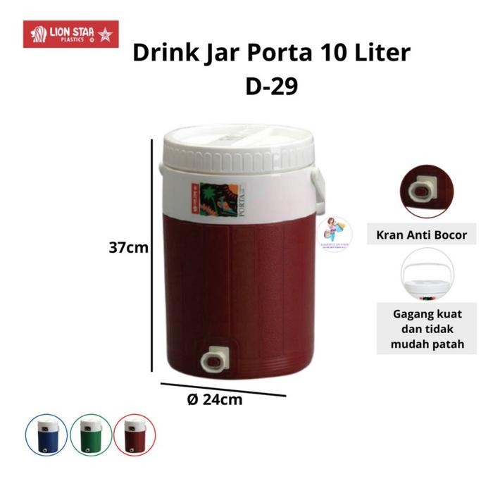 ready stok lion star tempat air minum porta 10 liter drink jar plastik kitchenware wadah original