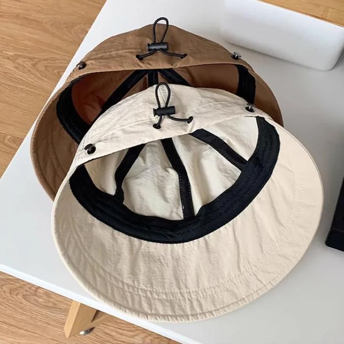 Topi Pantai Wanita Korea Anti Panas Matahari Bucket Half Hitam Aksesoris Fashion Outfit Perempuan