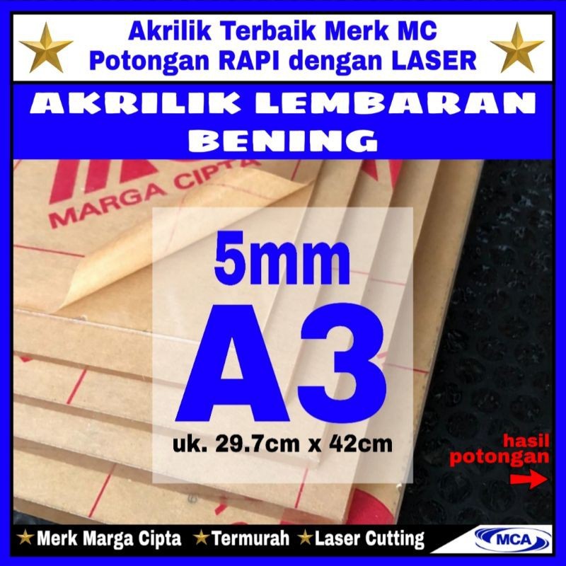 

AKRILIK lembaran 5mm uk. A3 / Akrilik bening / Marga cipta / Acrylic