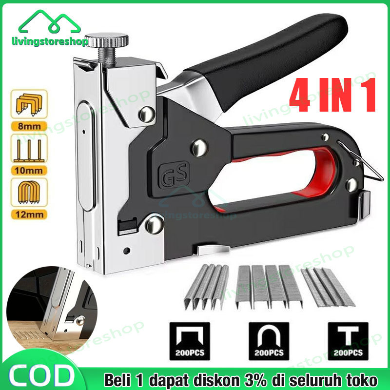 

Gratis 600 paku 4 In 1 Pistol Kuku Pistol Stapler Konstruksi Konstruksi Furnitur DIY Pelapis Pelapis