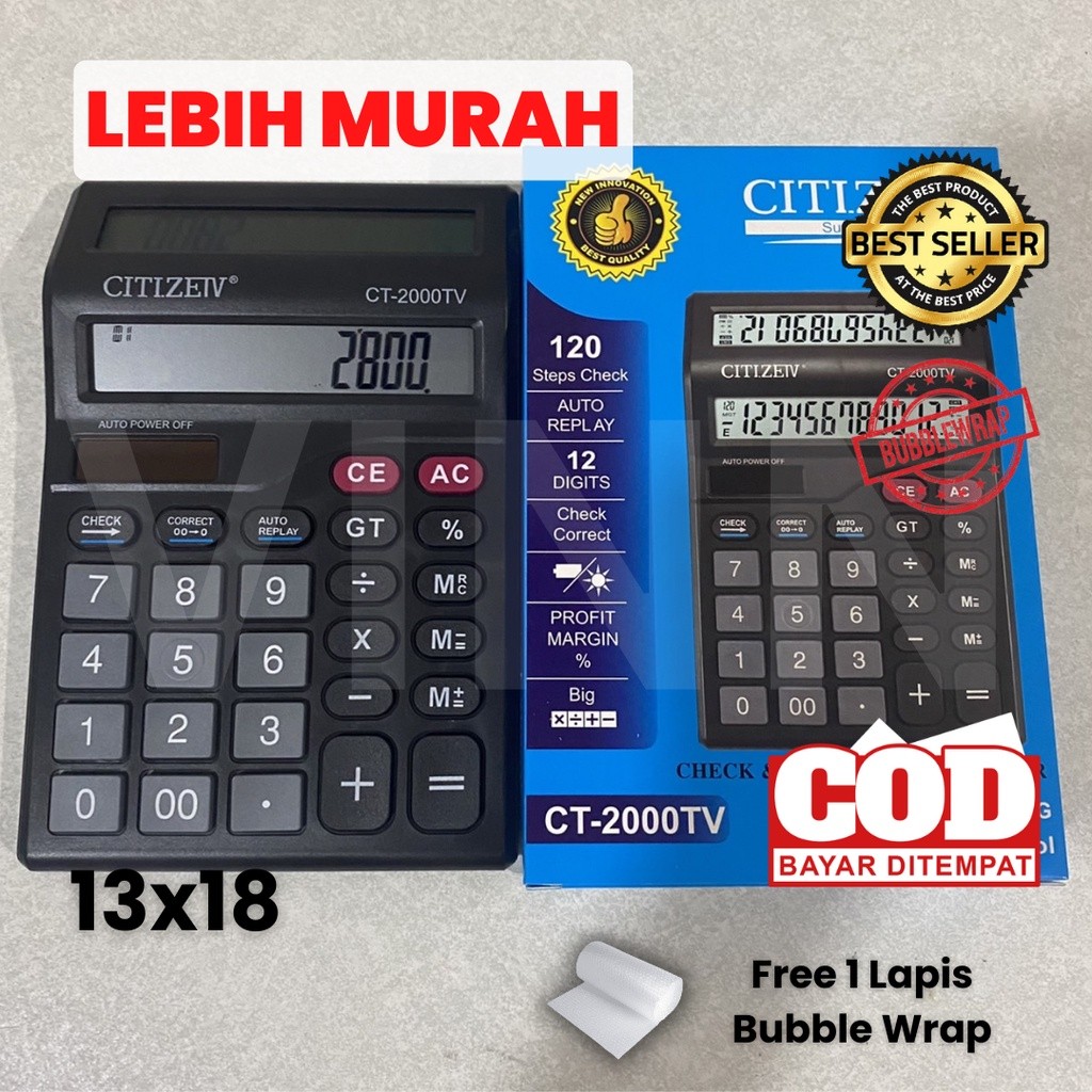 

Kalkulator 2 Layar CT-2000TV 12 Digit Murah CITIZEIV Kalkulator Check Dual 2 Power - Calculator
