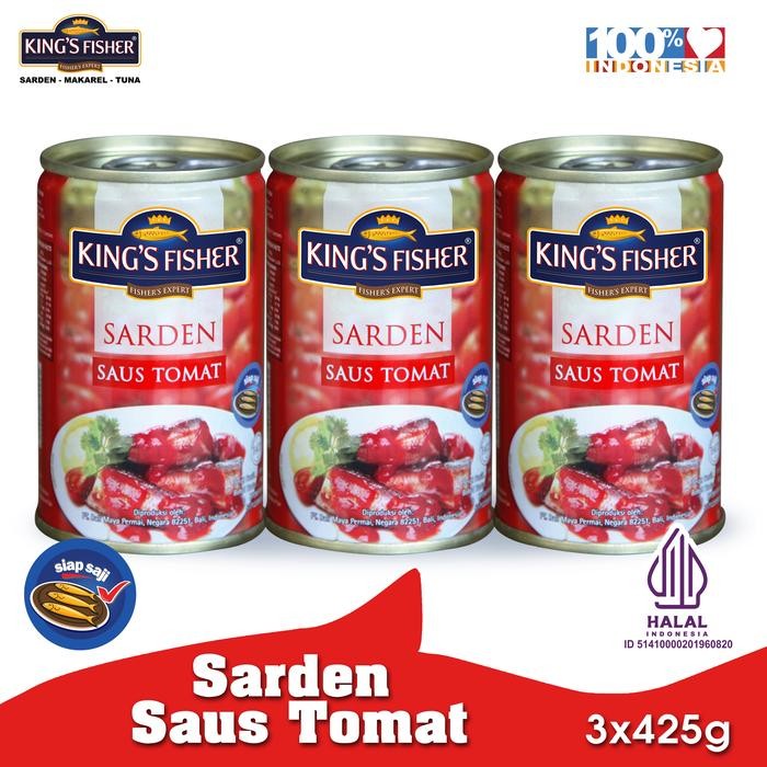 

NewZbgt- King's Fisher Paket 3 pcs Sarden saus tomat 425g Makanan Kaleng kings