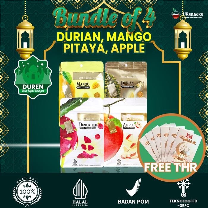 

NewZbgt- [EXTRA THR] URSNACKS Bundle Of 4 - Freeze Dried Keripik Buah Mangga + Durian + Apel + Buah
