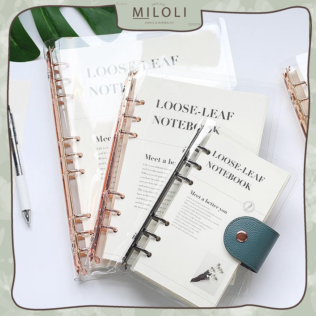

[MILOLI] Elegant Binder A5 Binder A6 Transparan Binder with Clip Note Book Loose Leaf Rose Gold
