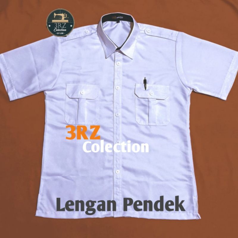 Baju Dinas Putih Pria Lengan Pendek Seragam PNS Putih Pria Kemeja Pdh Putih Pns Pria Kerah Hitam