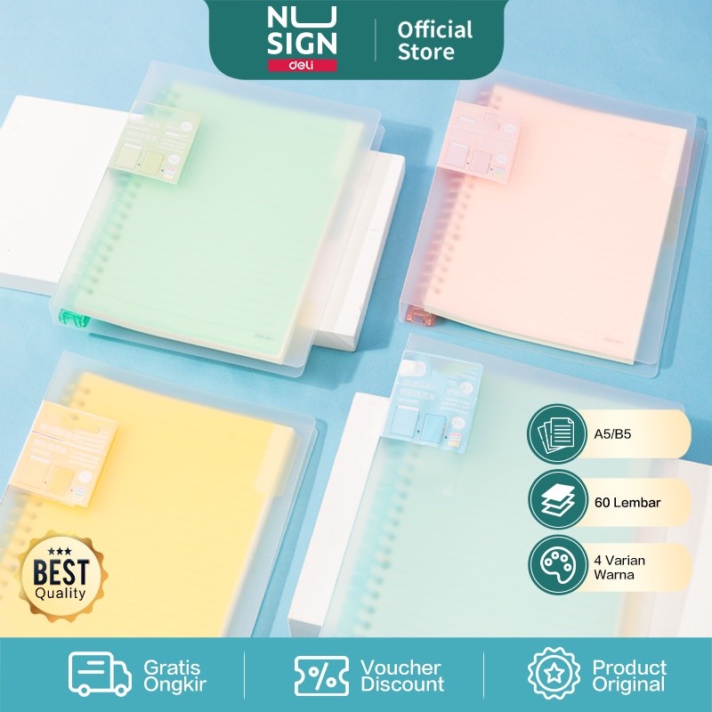 

Deli Loose Leaf Book / Binder A5/B5 Isi 60 Halaman Cover Transparan Warna Pastel QHA560 QHB560