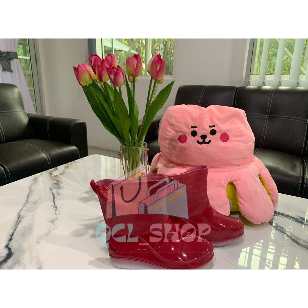 Murah Sepatu Boots Wanita Anti Air Low Hils Warna Ungu Hitam Dan Coklat