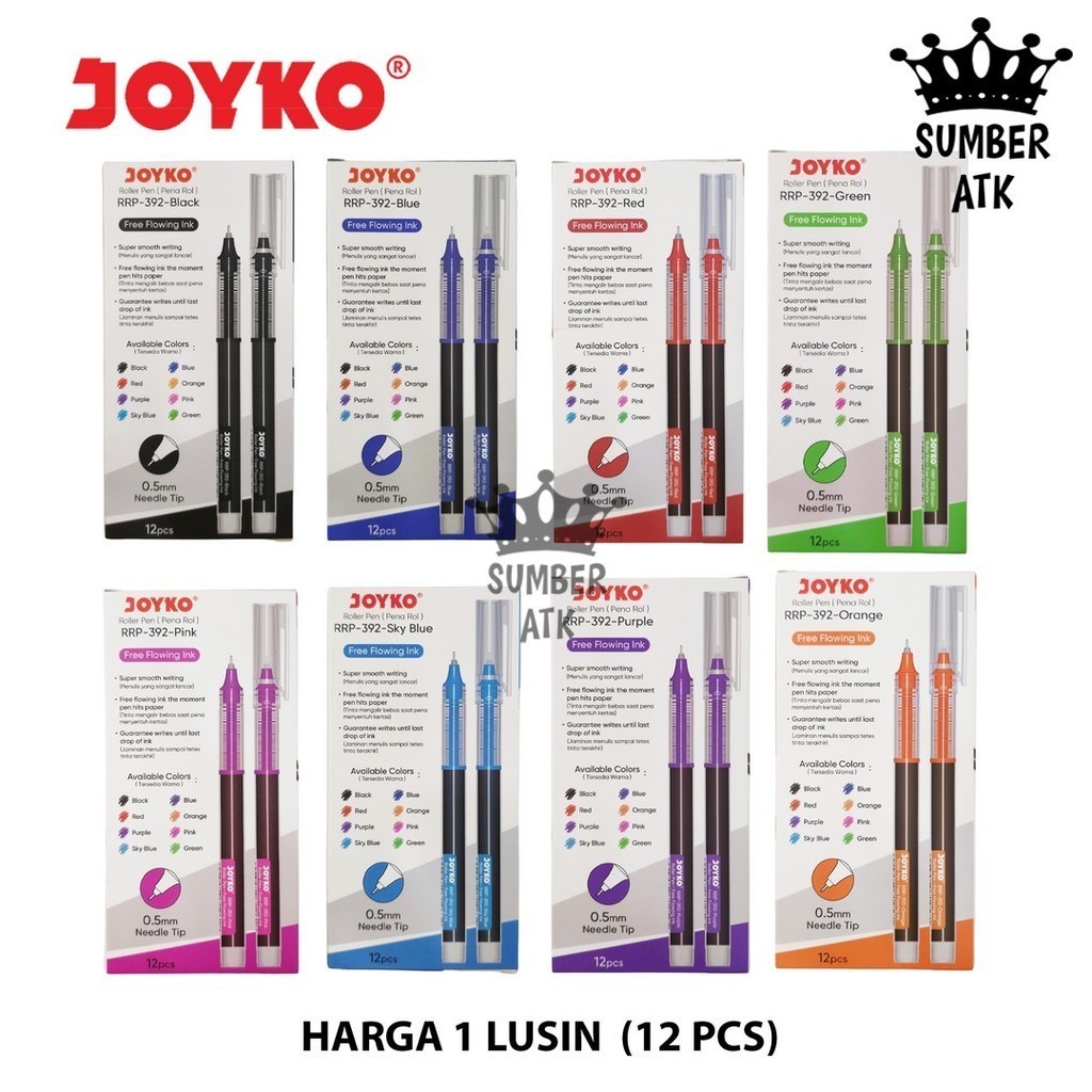 

UM1 Roller Pen Gel Pulpen Rol Joyko R-392 1 LUSIN 0.5 mm Hitam , Biru , Merah , Oranye , Ungu ,Merah